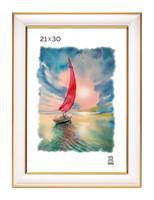 Фоторамка 18х24 пластик белая с позолотой 1/25
