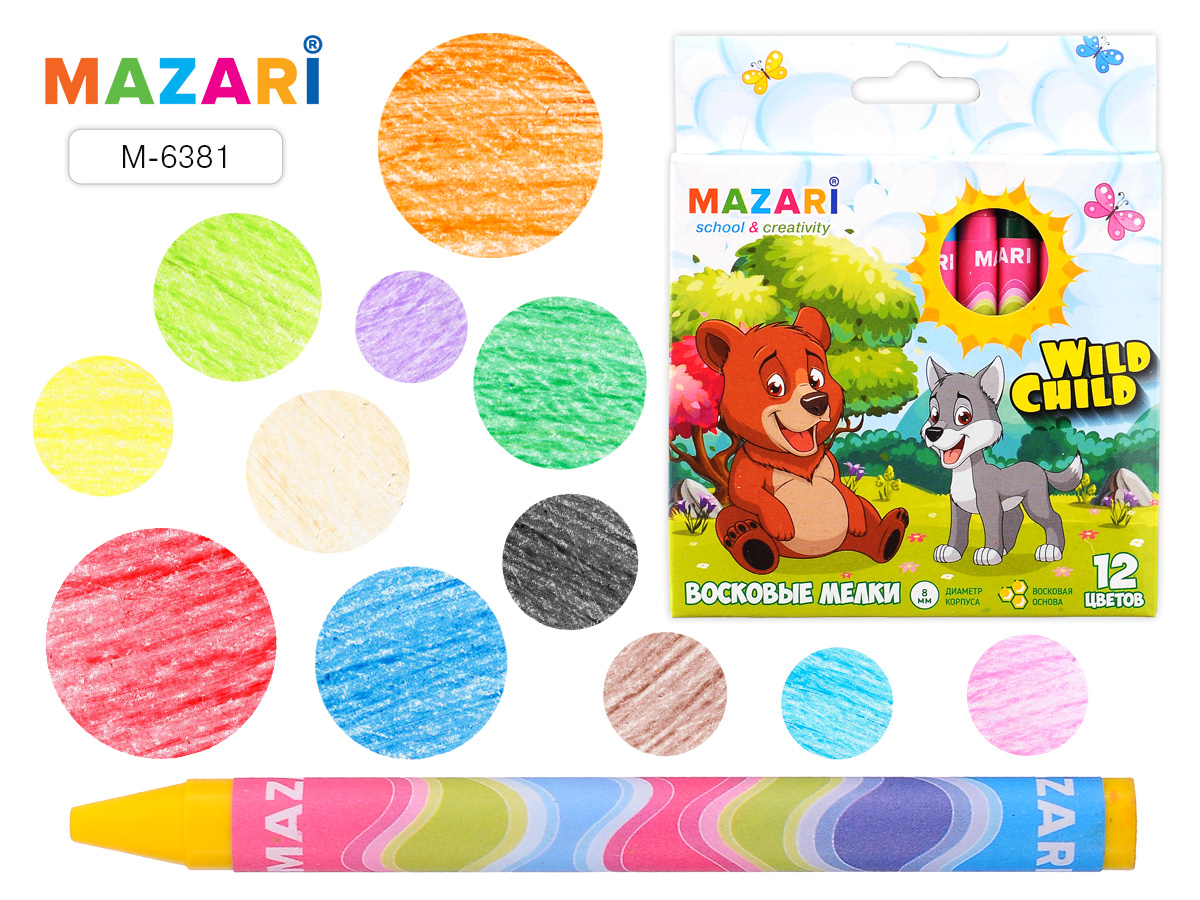 Восковые мелки 12цв Mazari 6383-12 1/