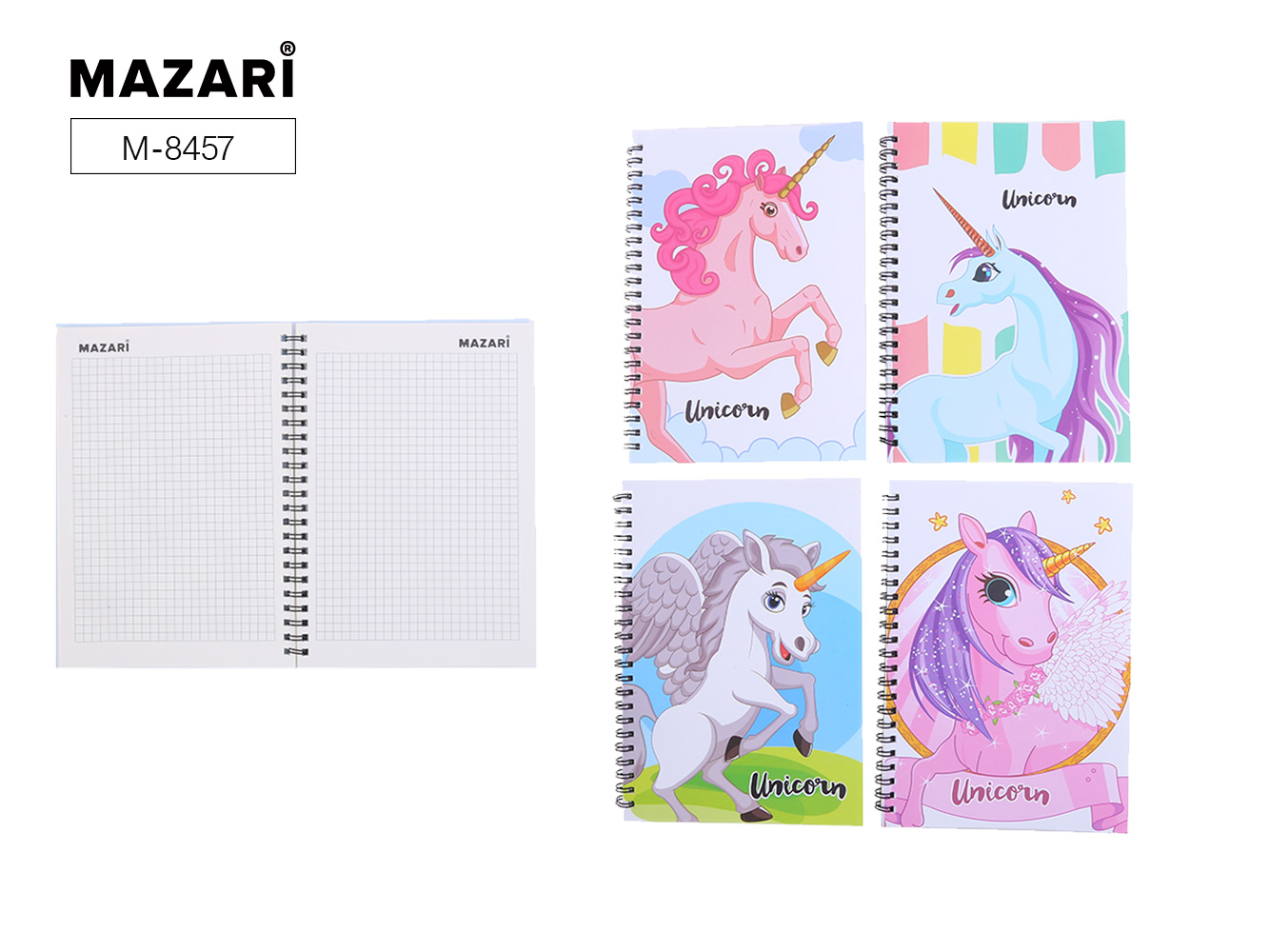 Блокнот пластик А5 44л гребень Mazari 8457 Unicorn