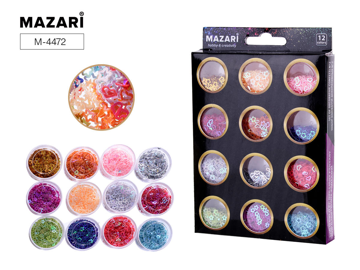 Конфетти декор. Mazari 4472 набор 12цв в карт.кор. 1/12