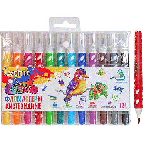 Фломастеры -кисточки 12цв DeVente толстые 3-гран 5081018 1/12