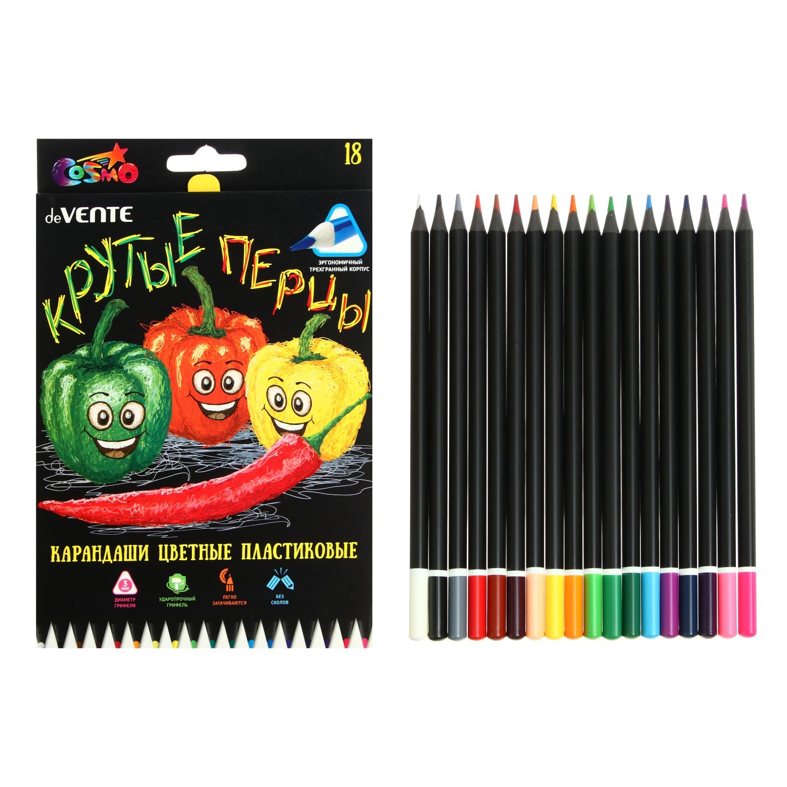 Карандаши 18цв deVente Juicy Black 3-гран мягкие 5023119