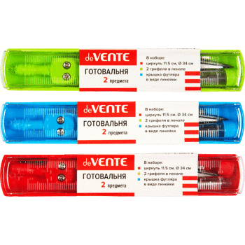 циркуль devente с грифелями (готовальня) пластик футляр 5093623, 1/48