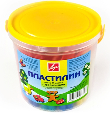 Пластилин 11цв ЛУЧ мягкий "Кроха" с формочками в ведре