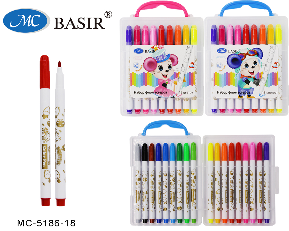 Фломастеры 18цв Basir MC-5186-18 с рис. в пластик. боксе 1/