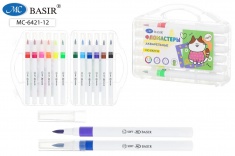 Фломастеры -кисточки 12цв Basir MC-7154 7155 6421 пласт. бокс 1/24