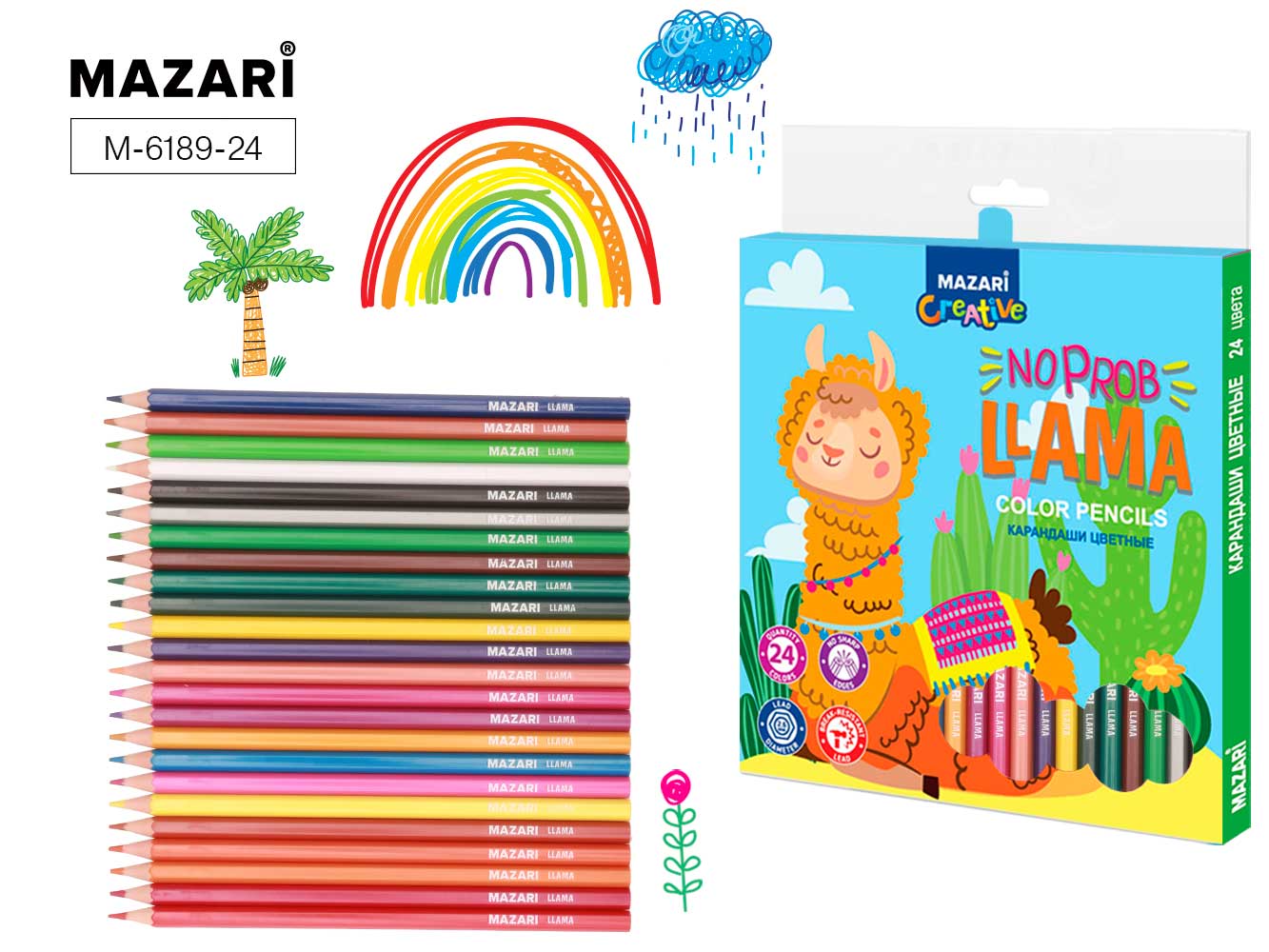 Карандаши 24цв Mazari LLama 6189 6138 6174 1/6
