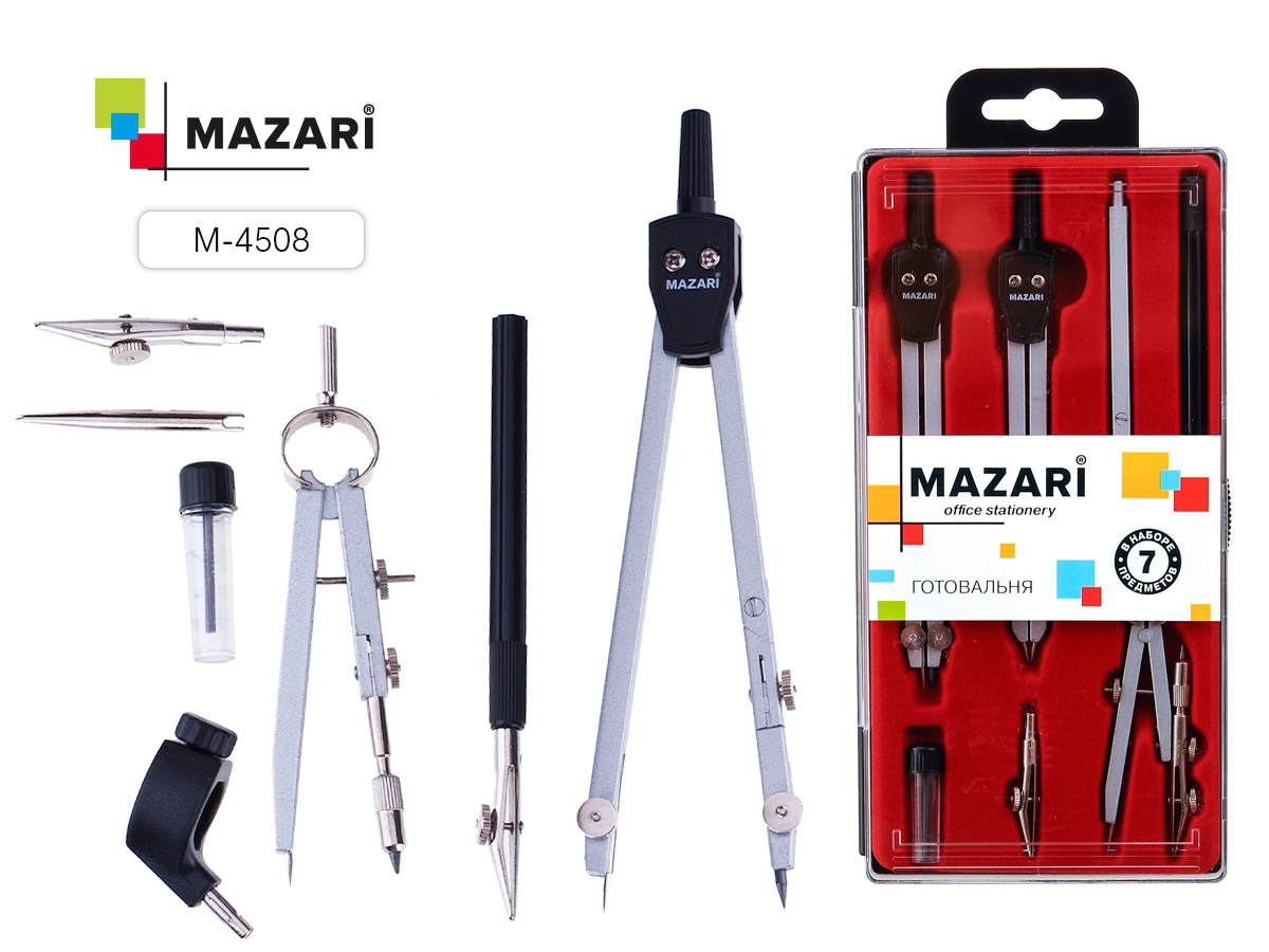 Готовальня Mazari 7пр 4507 циркуль, измеритель, кронциркуль 1/12