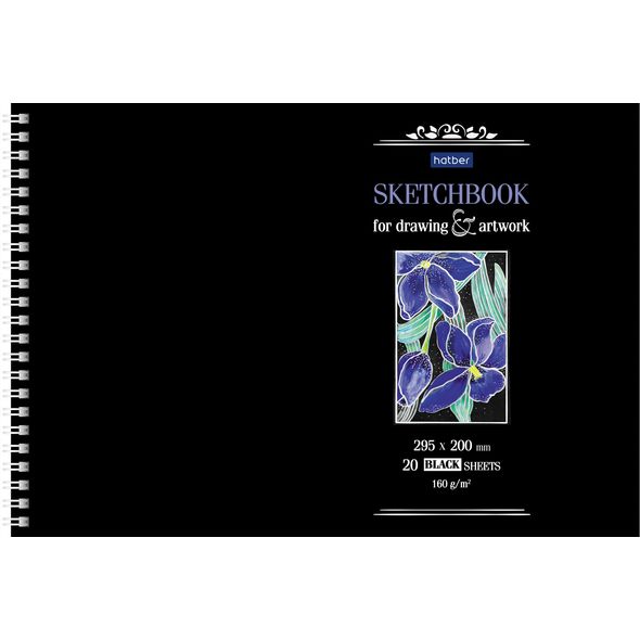 Альбом для Sketchbook А4 20л гребень черная бум. 160г Хатбер 22274, 23480