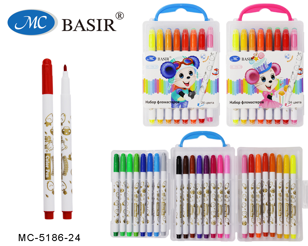 Фломастеры 24цв Basir MC-5186-24 с рис. в пластик боксе 1/