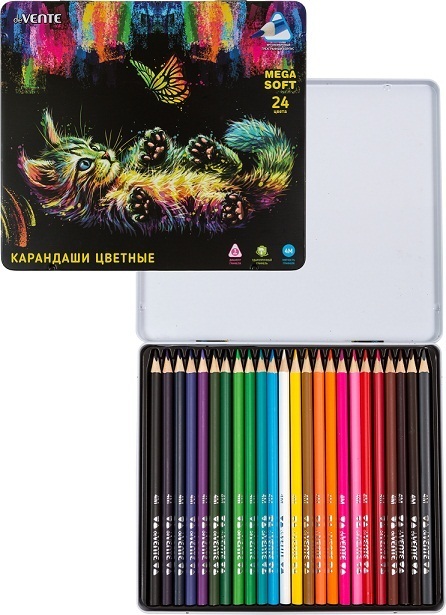 Карандаши 24цв deVente Trio mega soft 3-гран.метал. кор 5022339