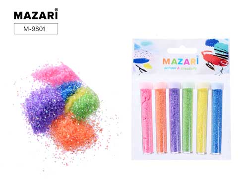 Набор блесток декор 6цв в тубах 4г Mazari 9801 1/12 
