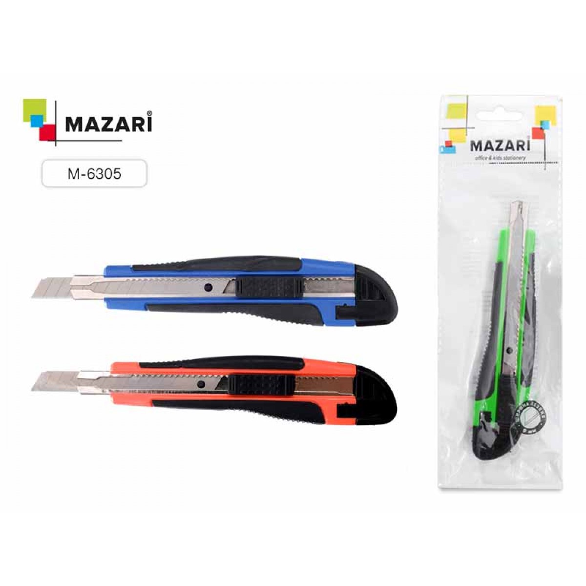 Нож канц. малый Mazari 9мм 6305 металл. напр. резин. вставки 1/24