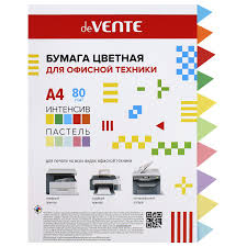 Бумага офисная А4 50л 10цв deVente 2072257, 5 интенсивных и 5 пастельных цветов 1/20