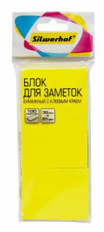 Блок для записей с клеевым краем 38х51 набор 3шт х 100л неон желтый  Silwerhof 1204458