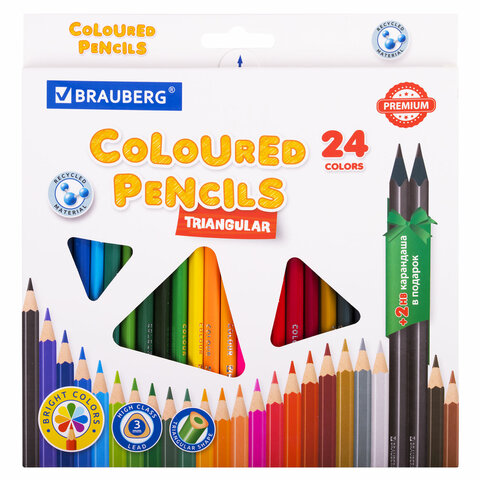 Карандаши 24цв + 2 чер/гр кар Brauberg 181937 1/6