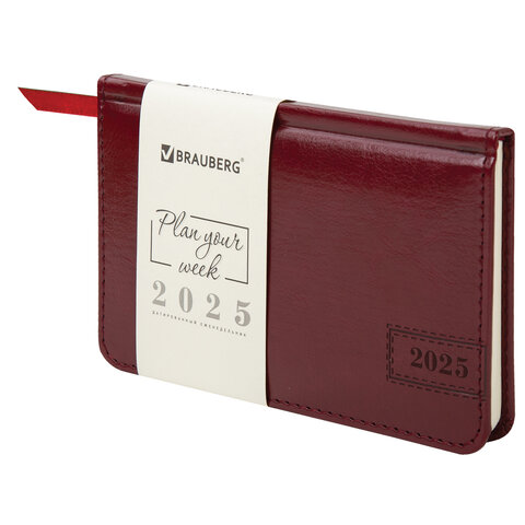 Еженедельник -планинг 95х155 2025г Brauberg Imperial бордо 115978
