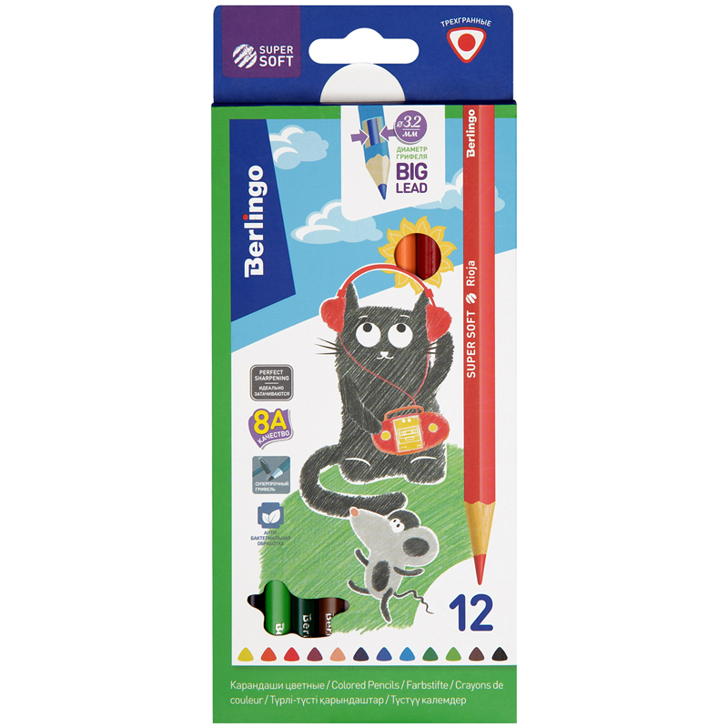 Карандаши 12цв Berlingo 3-гран 00112 super soft 1/12