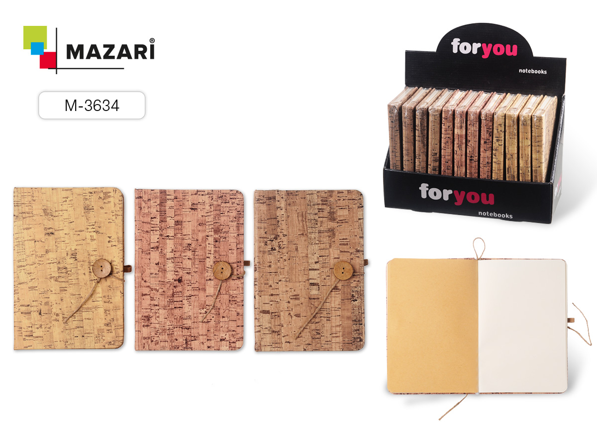 Записная книжка Mazari 3634 10х15см комбин. блок, пробка, пуговица