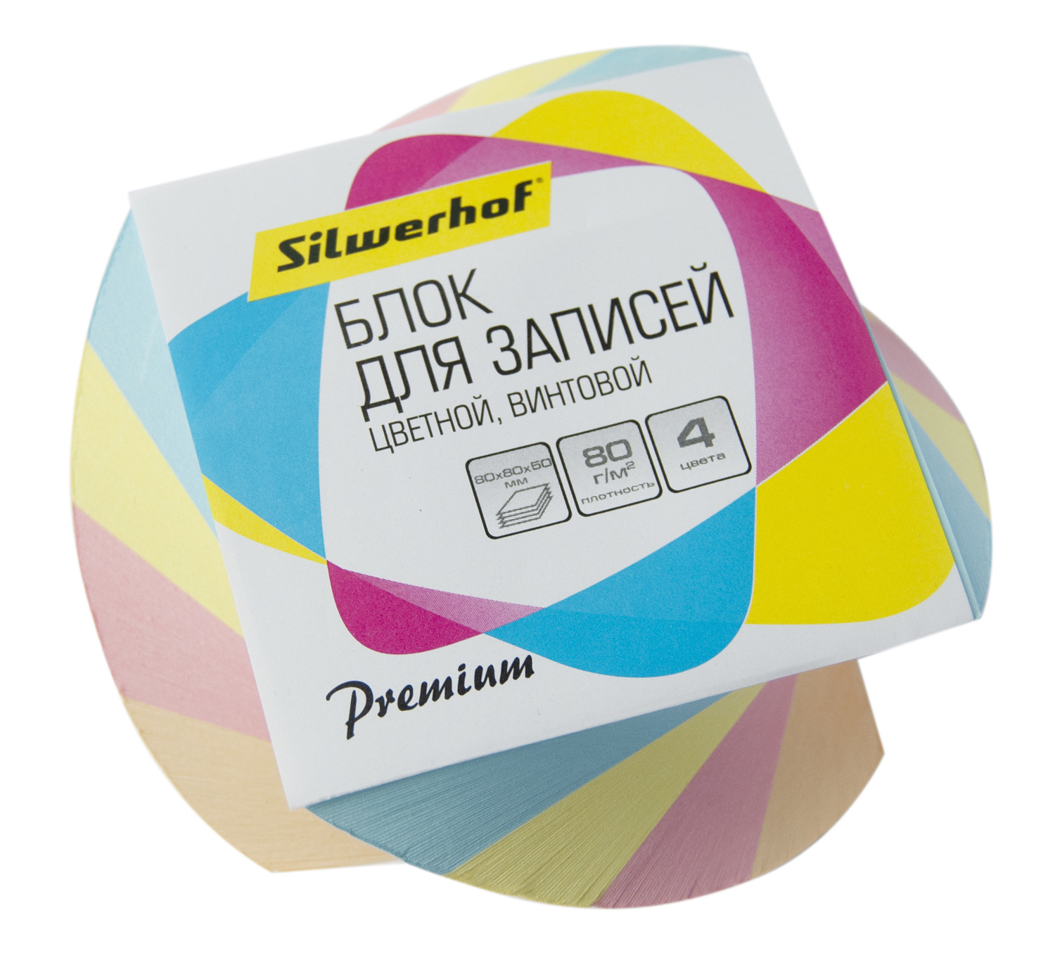 Блок для записей 80х80х50 4цв. спираль, Silwerhof 1203606,  1/24