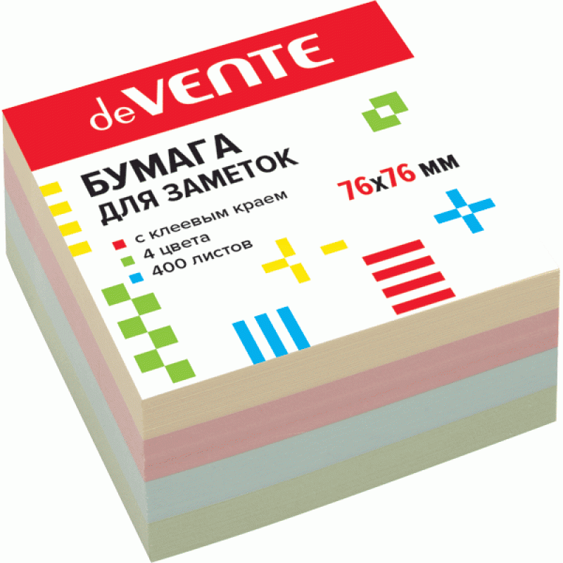 Блок самокл. 76х76 400л 4цв пастель deVente 2010341, Space 54125 attomex 2010204