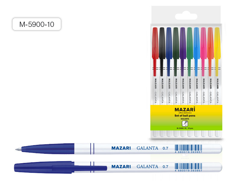 Набор шариковых ручек 10цв Mazari 5900-10 белый корп. 1/12
