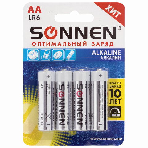 Батарейка пальчик. LR6 Sonnen alkaline AA 451085 1/4/48