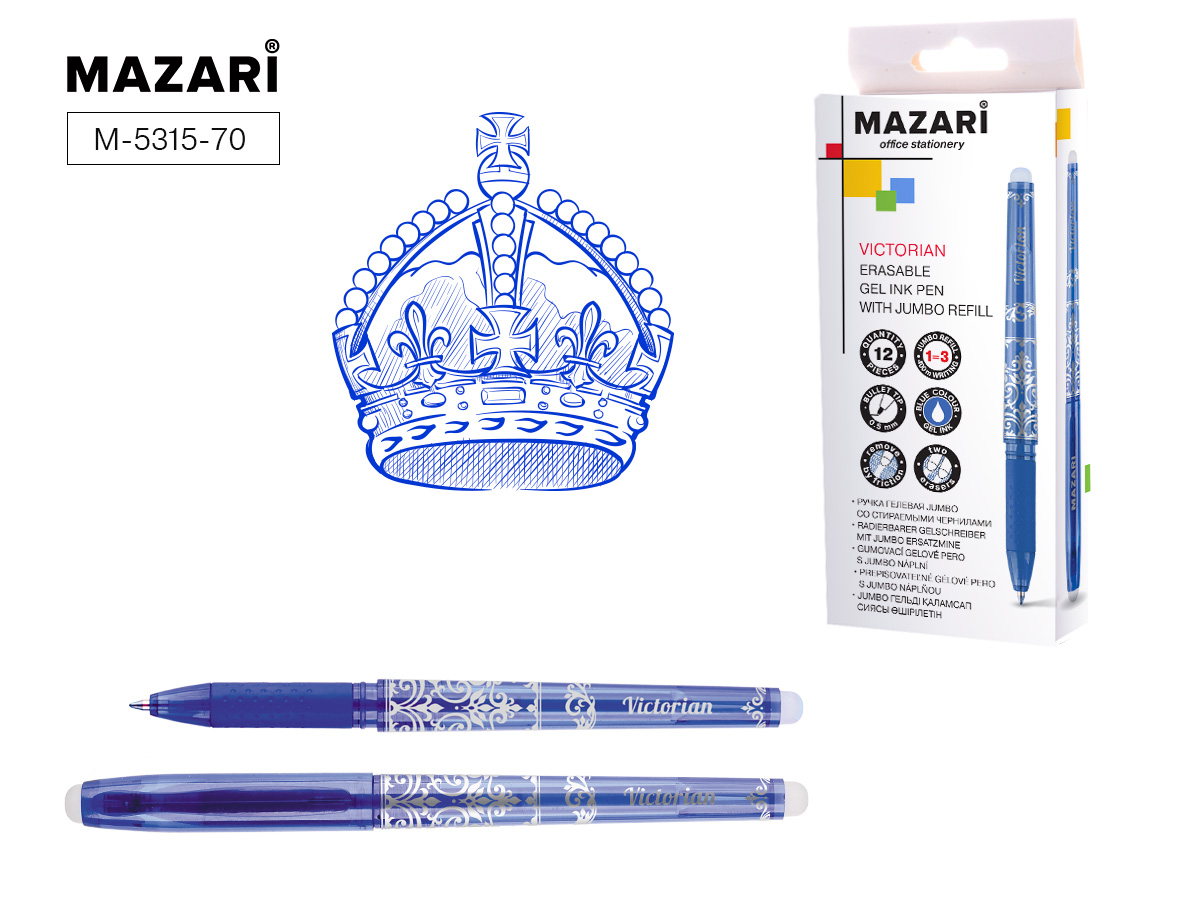 ручка "пиши стирай" гелевая Mazari Jumbo 5315 увел.объем синяя 1/12