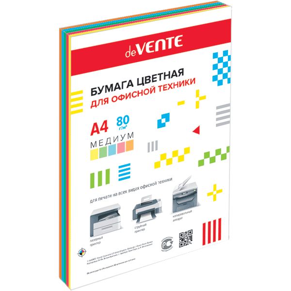 Бумага офисная А4 100л 5цв Devente медиум яркие цвета 2072805