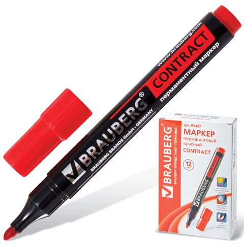 Маркер перм. Brauberg Contract красный 150467, 1/12