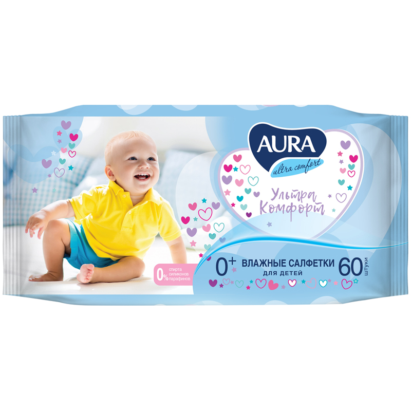 Салфетки влажные 60шт Aura детские с алоэ, 09749 1/24