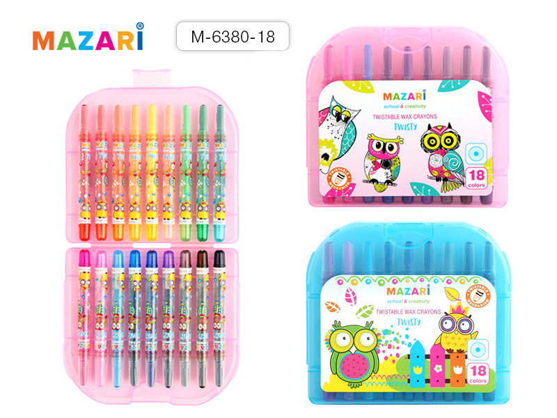 Восковые карандаши Mazari выкруч. 18цв 6380-18 в пласт. футляре 1/18 