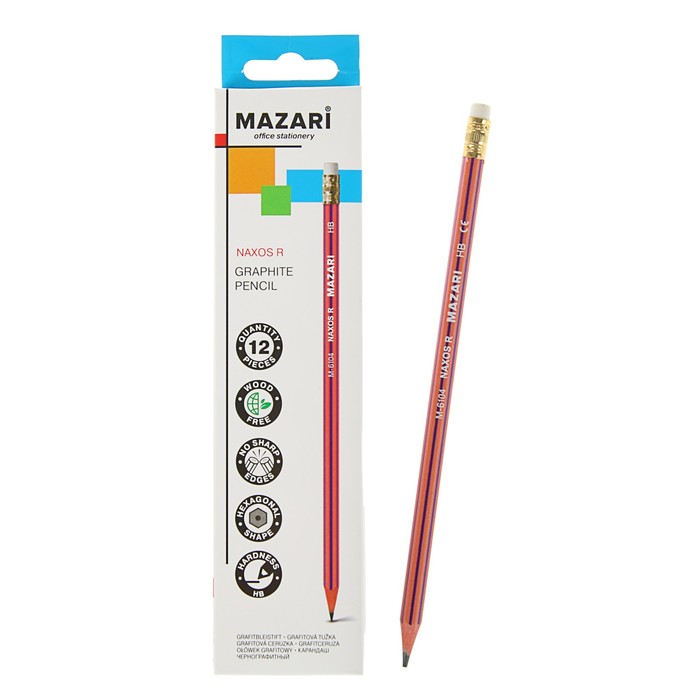 Карандаш ч\г Mazari 6104 пластиковый с ластик 1/12/144