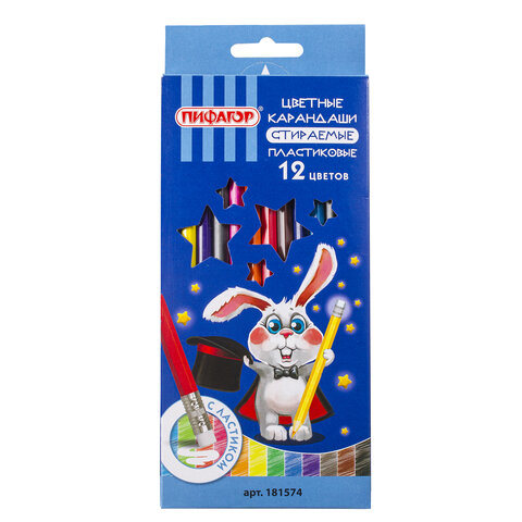 Карандаши 12цв Пифагор с ластиком 181574 1/12