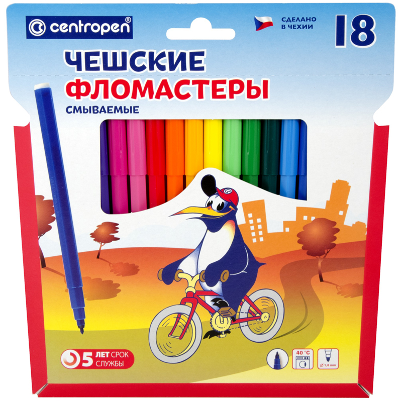 Фломастеры 18цв Centropen 7790 конверт "пингвин" 1/12
